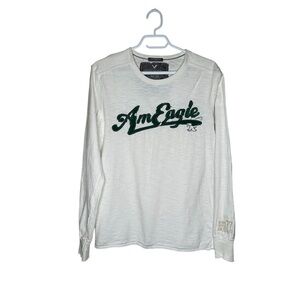 American Eagle Men’s Distressed Embroidered Graphic Long Sleeve Tee Medium